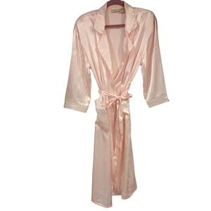 Intimo Amore Satin Robe Pink Peach Lightweight Kimono Style Belted Size S